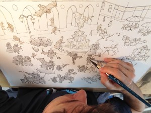 Illustrator Piotr Parda works on The Gentleman Bat