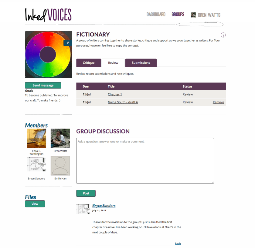 InkedVoices provides a virtual space for writing groups to come together. (Click for larger view.)