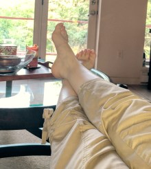 Alison Potoma – Writing with a laptop gives me freedom of mobility, which can be helpful when finding a comfortable position. In addition, my new MacBook is a whopping 2 pounds (under 1 kg), and doesn't get hot in my lap. Writing at a desk or table hurts my neck and back, so I tend to write in a reclined position. Sitting on the couch with my feet up is best. This is my favorite place to write.