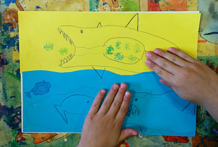 This shark attack mixed media was a surprise. Poor crabs!