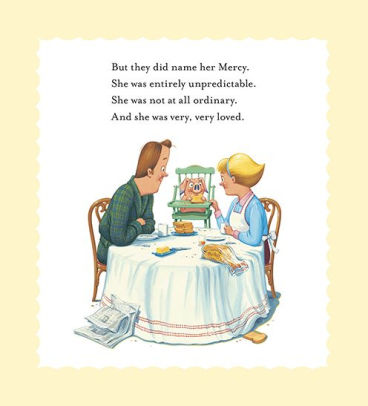 Mercy the piglet in her high chair