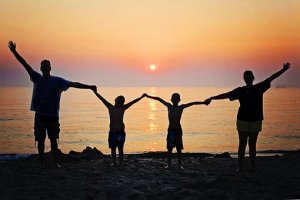family on beach
