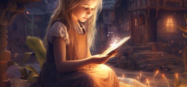 Little girl reading a book