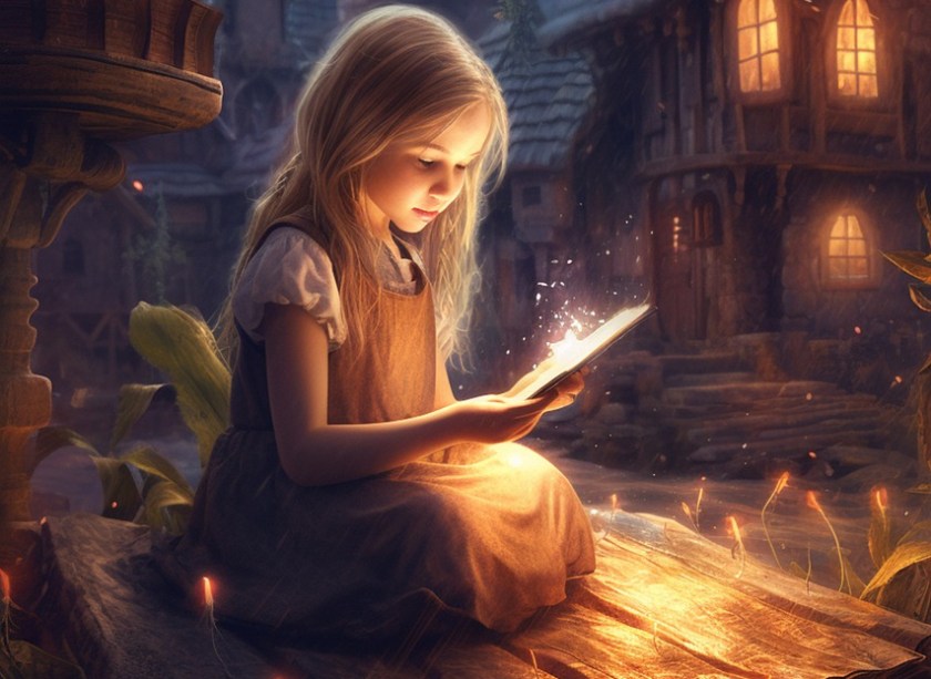 Little girl reading a book