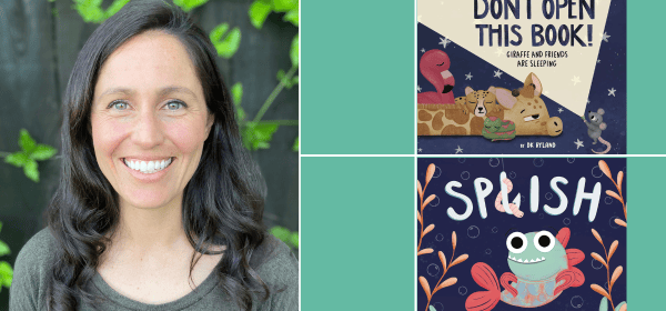 Author/illustrator DK Ryland on the left and the covers of Splish and Do Not Open this Book are on the right.